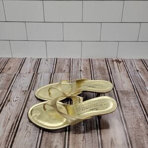 Donald J Pliner Womens Size 6.5 Gold Leather Flat Thong Sandals Designer